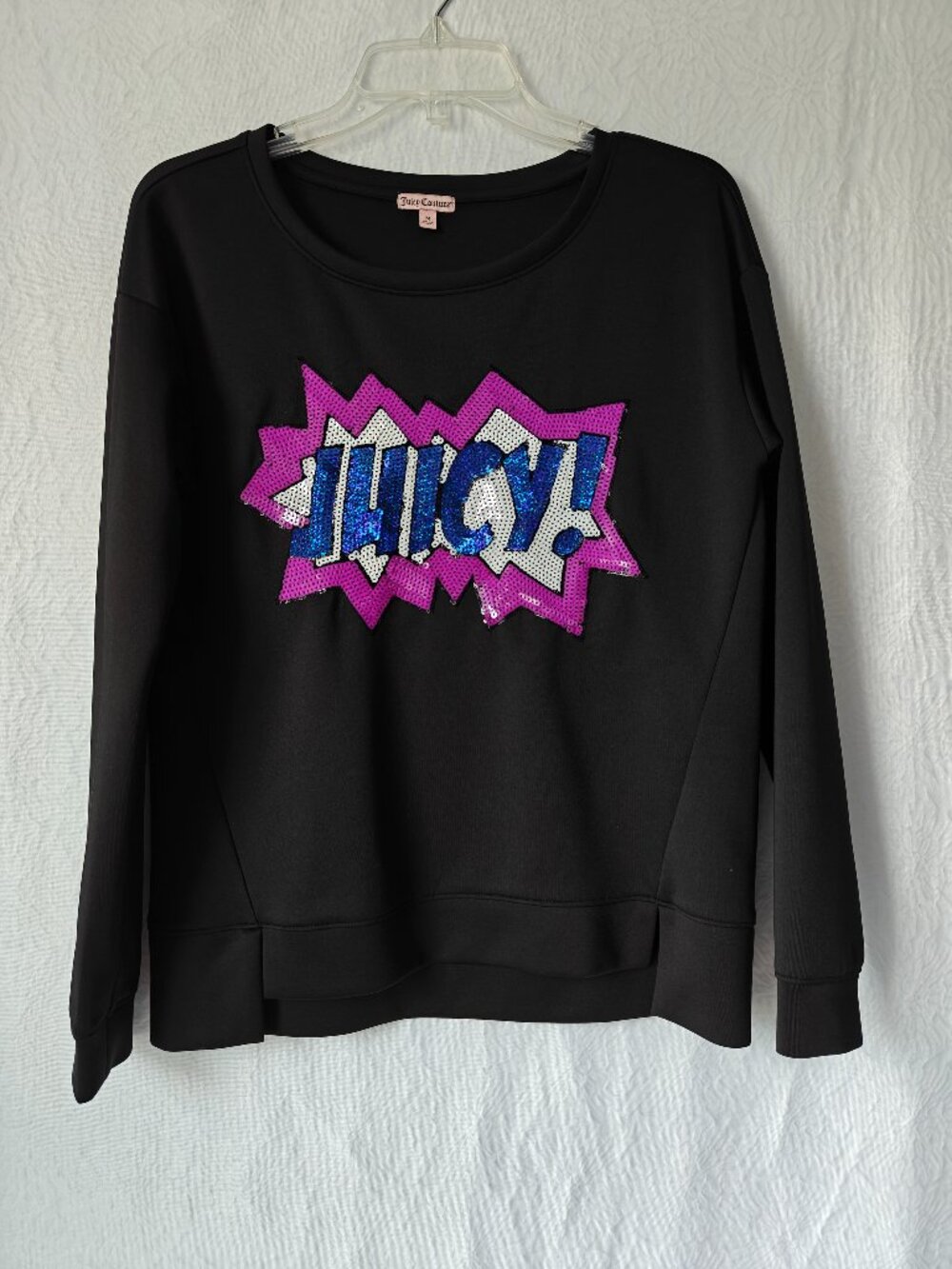 JUICY COUTURE “Juicy” Sequin Sweatshirt Long Sleeve Pullover Black Size Medium